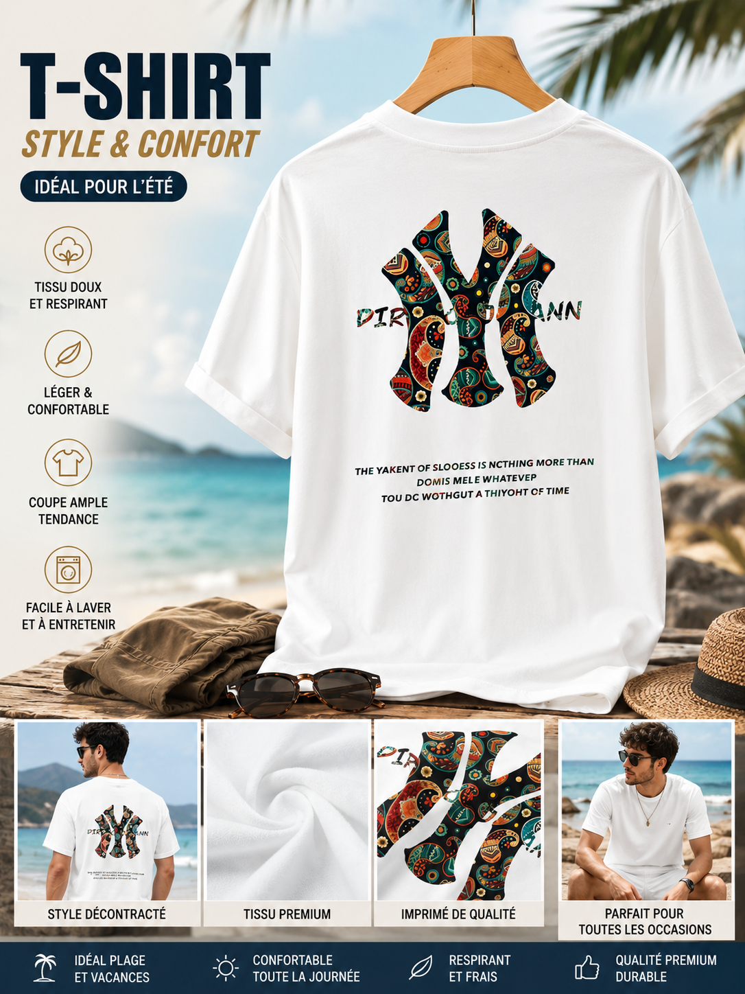 T-shirt Homme Fashion Été – Coupe Large et Motif Tendance