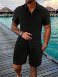 Ensemble Homme Décontracté Été – Chemise Rayée et Short Style Vintage